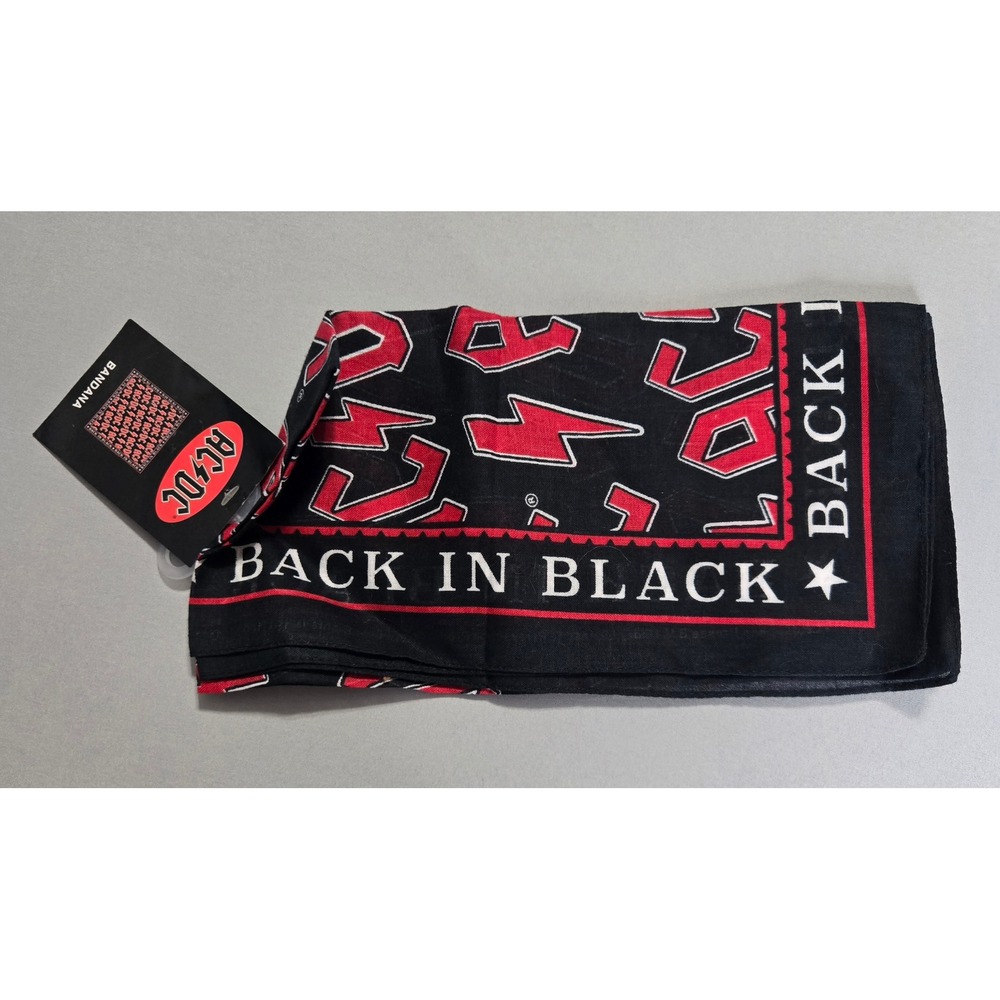 AC/DC Back in Black Bandana 2019 Logo Rock Music BioWorld Graphic Cotton NWT - Picture 3 of 5
